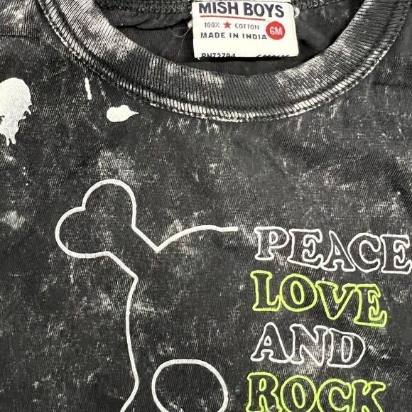 “Peace love and rock ‘n’ roll” tie-dye, gray onesie, Mish Boys, 6 months, New - Picture 2 of 2